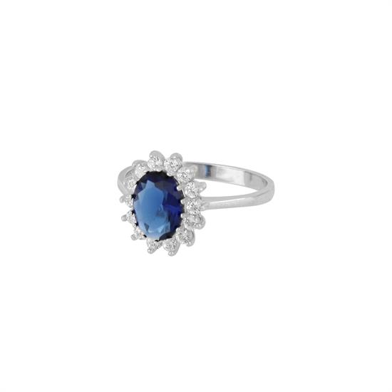 ANELLO ZIRCONE BLU OVALE 6X8MM IN ARGENTO 925°/°° E ZIRCONI