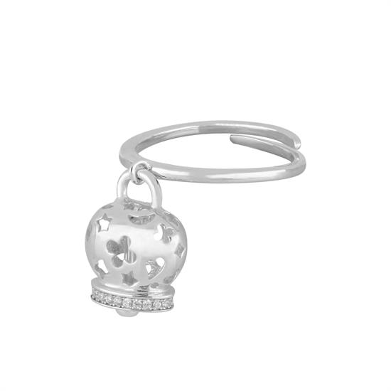 ANELLO CAMPANELLA TRAFORATA GRANDE CZ WHITE RODIO ARGENTO 925°/°°