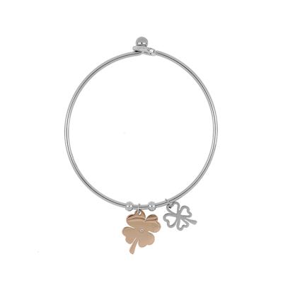 BRACCIALE MANETTA SILVER CON QUADRIFOGLIO BICOLOR IN ACCIAIO