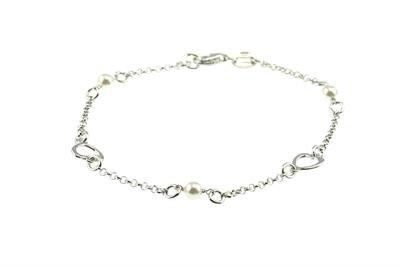 BRACCIALE CUORE E PERLINE IN ARGENTO 925°/°°