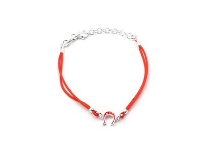 BRACCIALE FERRO DI CAVALLO CON SAGOLA ROSSA IN ARGENTO 925°/°°