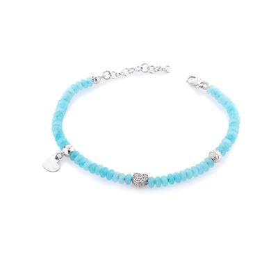 BRACCIALE CUORE AGATA AZZURRO IN ARGENTO 925°/°°