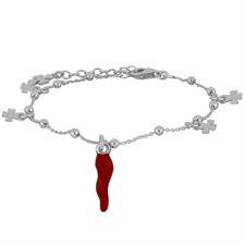 BRACCIALE QUADRIFOGLI PENDENTI ARGENTO 925°/°° E CORNO SMALTO