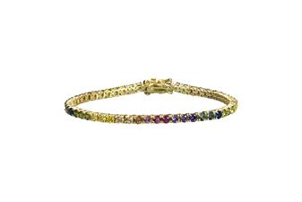 BRACCIALE TENNIS 3MM DORATO ARGENTO 925°/°° E ZIRCONI MULTICOLOR