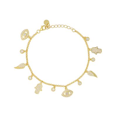 BRACCIALE OCCHIO PIUMA MANO DORATO ARGENTO 925°/°° ZIRCONI