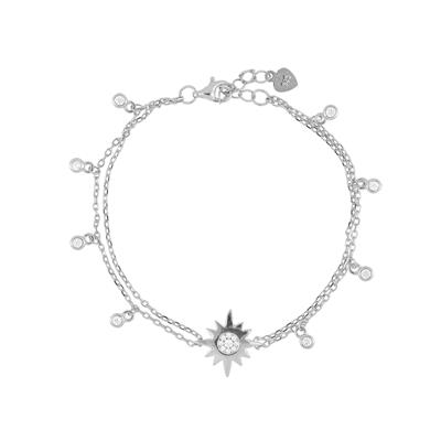 BRACCIALE SOLE RODIO DOPPIO FILO IN ARGENTO 925°/°° ZIRCONI