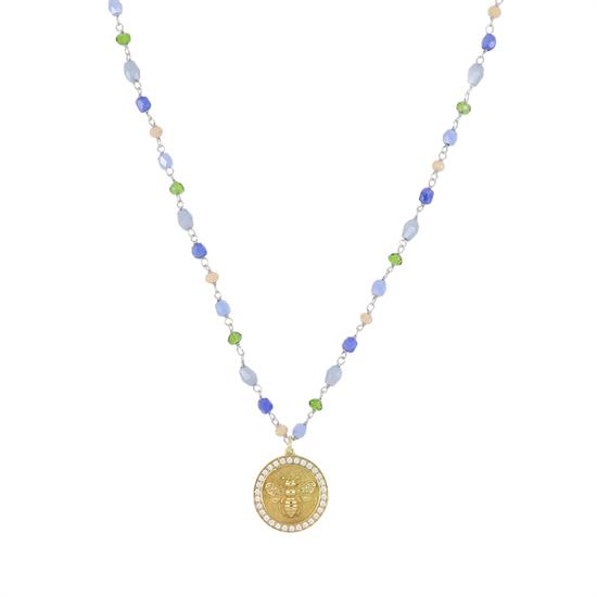 COLLANA PIETRE DURE PENDENTE APE GIRO DI ZIRCONI IN ARGENTO 925°/°°