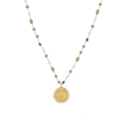 COLLANA PIETRE DURE PENDENTE LEONE GIRO ZIRCONI IN ARGENTO 925°/°°