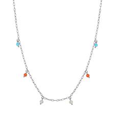 COLLANA SOG. MARINI PENDENTI CORALLO , TURCHESE ARGENTO 925°/°°