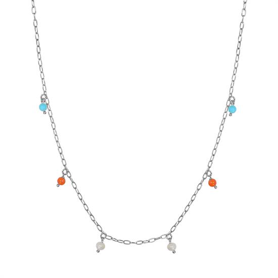 COLLANA SOG. MARINI PENDENTI CORALLO , TURCHESE ARGENTO 925°/°°