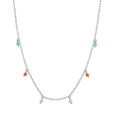 COLLANA SOG. MARINI PENDENTI CORALLO , TURCHESE ARGENTO 925°/°°