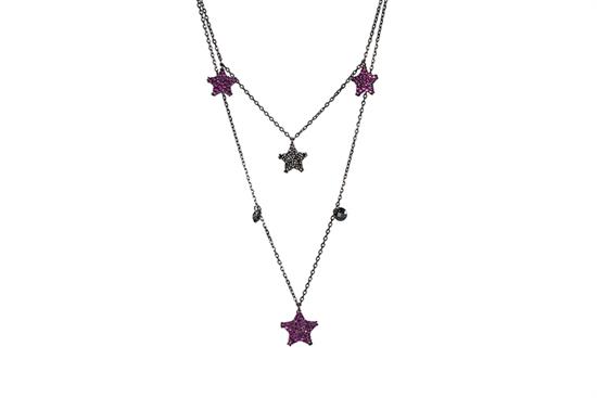COLLANA DOPPIA CATENA BLACK STELLE IN ARGENTO 925°/°° ZIRCONI