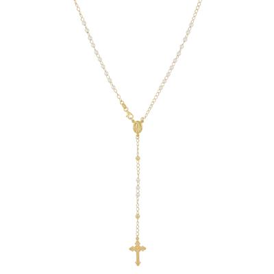 COLLANA ROSARIO DORATO PERLE PENDENTE IN ARGENTO 925°/°°