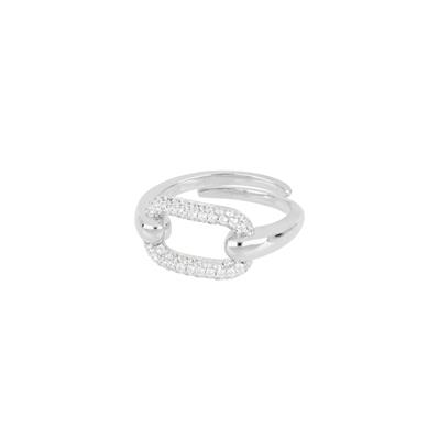 ANELLO REGOLABILE RODIO CENTRALE OVALE ZIRCONI WHITE ARGENTO 925°/°°