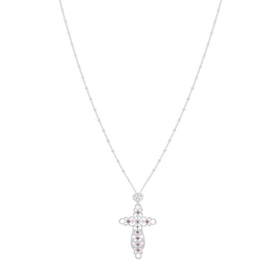 COLLANA CATENA DIAMANTATA E CROCE IN ARGENTO 925°/°°