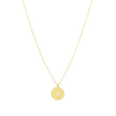 COLLANA MONETA LAVORATA E ZIRCONE IN ARGENTO 925°/°°