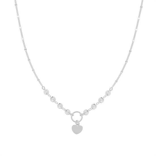 COLLANA DIAMANTATA CON TONDINO E CUORE PENDENTE IN ARGENTO 925°/°°