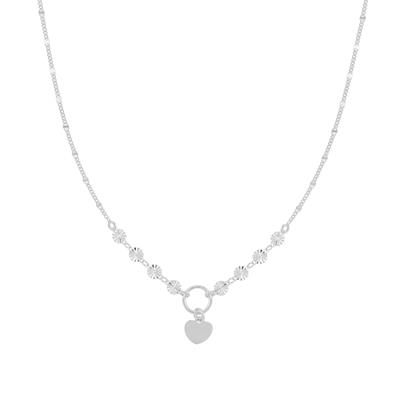 COLLANA DIAMANTATA CON TONDINO E CUORE PENDENTE IN ARGENTO 925°/°°