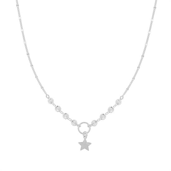 COLLANA DIAMANTATA CON TONDINO E STELLA PENDENTE IN ARGENTO 925°/°°
