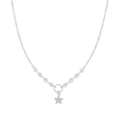 COLLANA DIAMANTATA CON TONDINO E STELLA PENDENTE IN ARGENTO 925°/°°