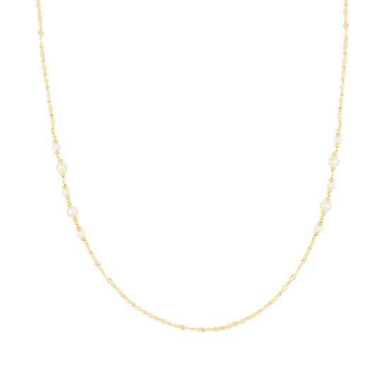 CATENA MAGLIA OVALE DIAMANTATA DORATA PERLE FIUME IN ARGENTO 925°/°°