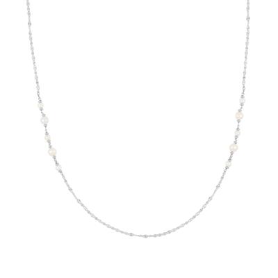 CATENA MAGLIA OVALE DIAMANTATA RODIO PERLE FIUME IN ARGENTO 925°/°°