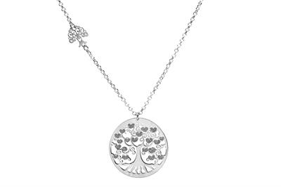 COLLANA ALBERO DELLA VITA 30MM CUORI GLITTER IN ARGENTO 925°/°°