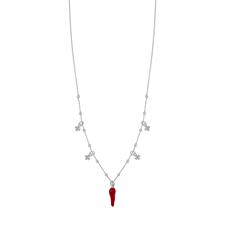 COLLANA QUADRIFOGLI PENDENTI ARGENTO 925°/°° E CORNO SMALTO