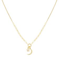COLLANA MAGLIA OVALE CON STELLA E LUNA ARGENTO 925°/°°