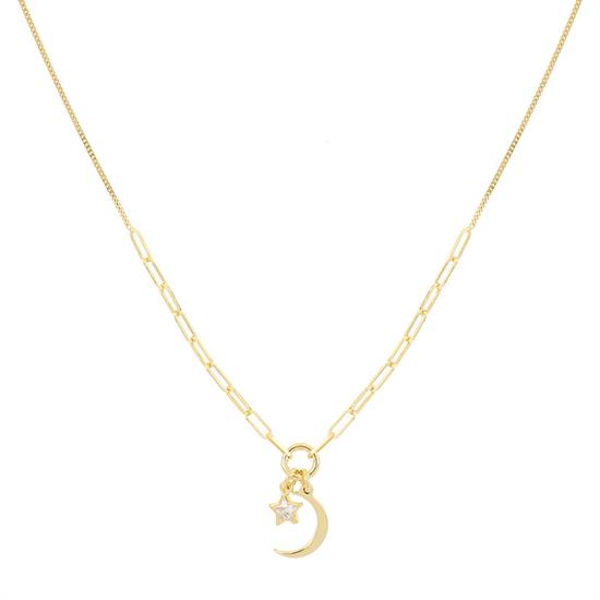 COLLANA MAGLIA OVALE CON STELLA E LUNA ARGENTO 925°/°°