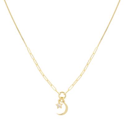 COLLANA MAGLIA OVALE CON STELLA E LUNA ARGENTO 925°/°°