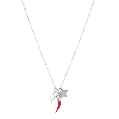 COLLANA DIAMANTATA CON CORNO CORALLO PERLA E STELLA ARGENTO 925°/°°