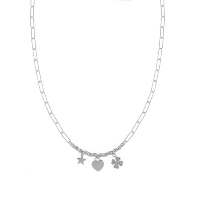COLLANA DIAMANTATA DADI MARTELLATI E 3 SOGGETTI ARGENTO 925°/°°