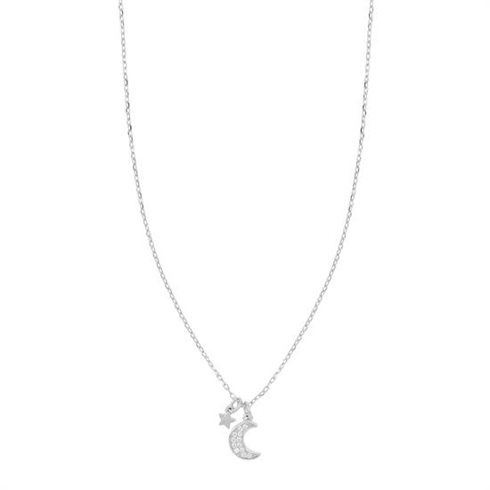 COLLANA MEZZA LUNA RODIO ARGENTO 925°/°° E ZIRCONI