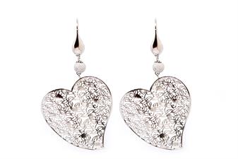 ORECCHINO PENDNETE CUORE MICRFUSO DIAMANTATO IN ARGENTO 925°/°°