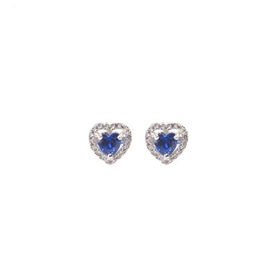 ORECCHINO ZIRCONE BLU CUORE IN ARGENTO 925°/°°