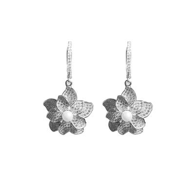 ORECCHINO PENDENTE CON FIORE CON PERLINA ZIRCONATO ARGENTO 925°/°°