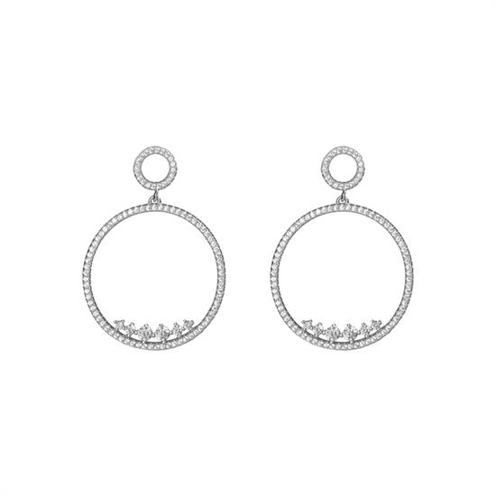 ORECCHINO PENDENTE TONDO RODIO IN ARGENTO 925°/°° E ROMBI ZIRCONATI