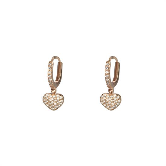 ORECCHINO CERCHIETTO CUORE PENDENTE ARGENTO 925°/°° ROSE' ZIRCONI