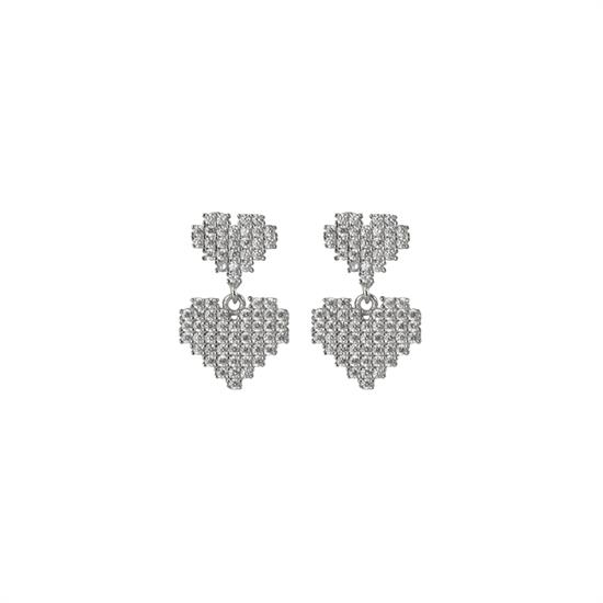 ORECCHINO CUORE DOPPIO PENDENTE RODIO IN ARGENTO 925°/°° ZIRCONI
