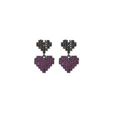 ORECCHINO CUORE DOPPIO PENDENTE BLACK IN ARGENTO 925°/°° ZIRCONI