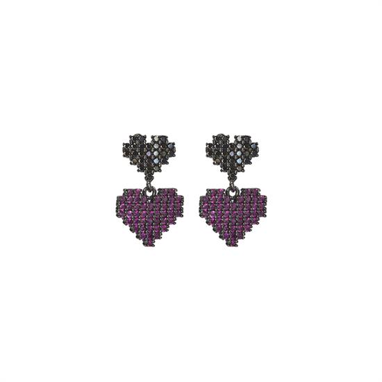 ORECCHINO CUORE DOPPIO PENDENTE BLACK IN ARGENTO 925°/°° ZIRCONI