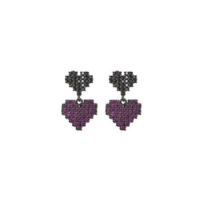 ORECCHINO CUORE DOPPIO PENDENTE BLACK IN ARGENTO 925°/°° ZIRCONI