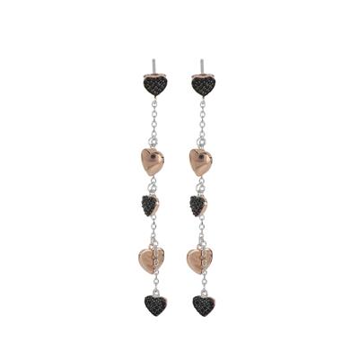 ORECCHINO RODIO CON CUORI PENDENTI ROSE' IN ARGENTO 925°/°° ZK