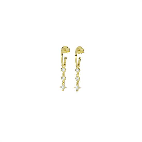 ORECCHINO CERCHIETTO GOLD IN ARGENTO 925°/°° TRE ZIRCONI PENDENTI