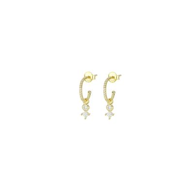 ORECCHINO CERCHIETTO GOLD IN ARGENTO 925°/°° DUE ZIRCONI PENDENTI