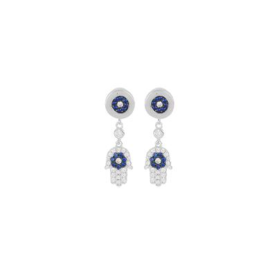 ORECCHINO OCCHIO E MANO PENDENTE IN ARGENTO 925°/°° ZIRCONI BLUE