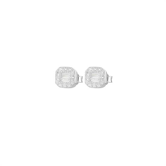 ORECCHINO ZIRCONE QUADRATO CON BORDO IN ARGENTO 925°/°°