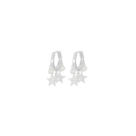 ORECCHINO CERCHIETTO STELLINE E PERLINE PENDENTI IN ARGENTO 925°/°°