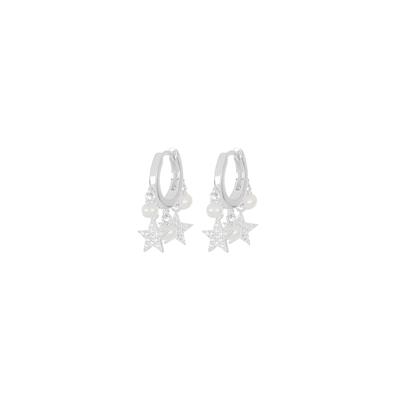 ORECCHINO CERCHIETTO STELLINE E PERLINE PENDENTI IN ARGENTO 925°/°°